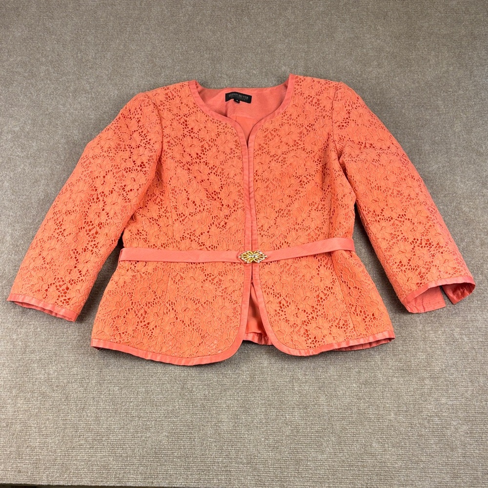 John Meyer Collection Hook/Eye Closure Chic Coral Lace Women's Blazer Size 12